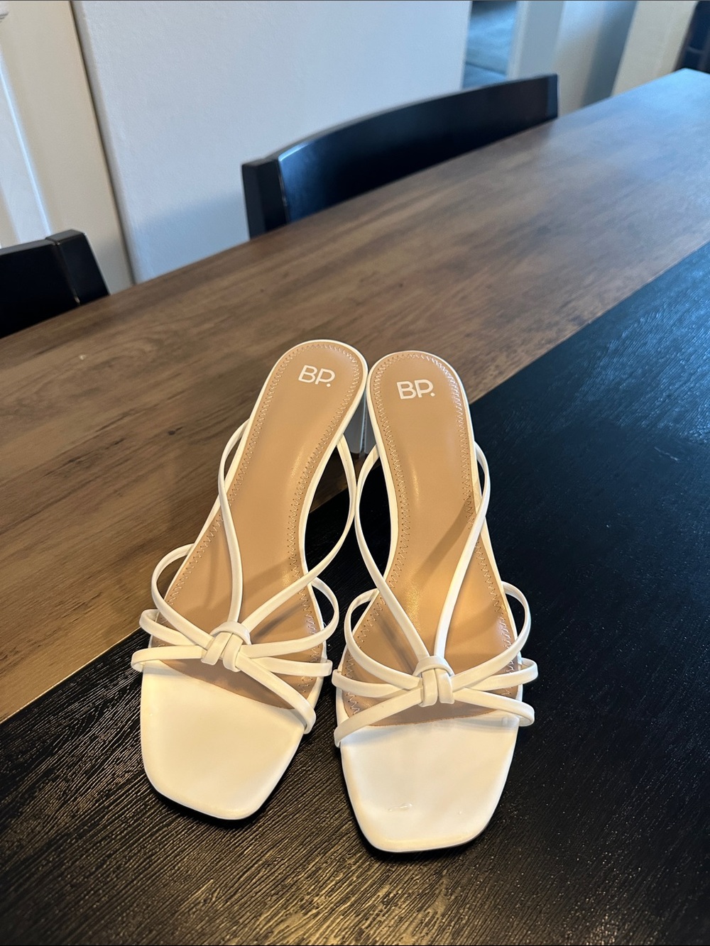 bp White Strappy Knot Mule Sandals